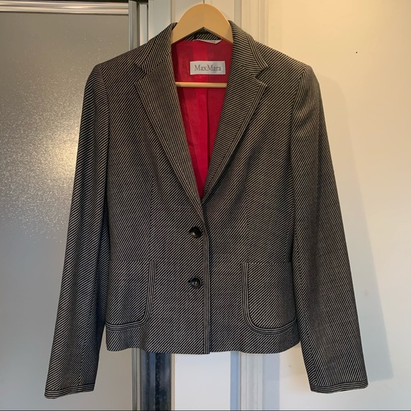 MaxMara Blazer dot striped black cream tailored 8 - Picture 2 of 16